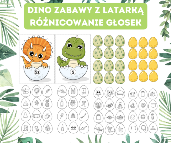 Dino zabawy z latarką. Różnicowanie głosek syczących i szumiących.