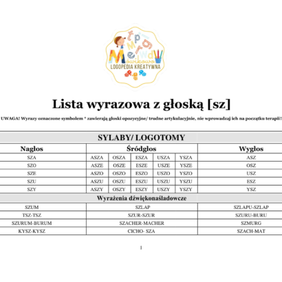 lista wyrazowa dla głoski sz